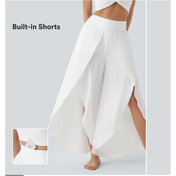 Halara High Waisted High Slit Wide Leg Flowy Skirt Pants Built-in Shorts Size M - Picture 2 of 10